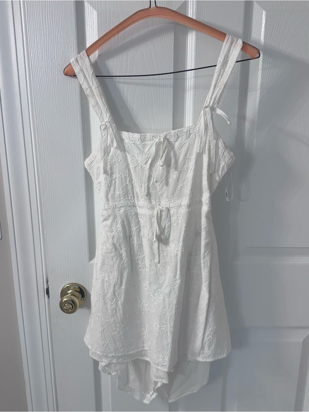 White Embroidered Tie-Front Sundress